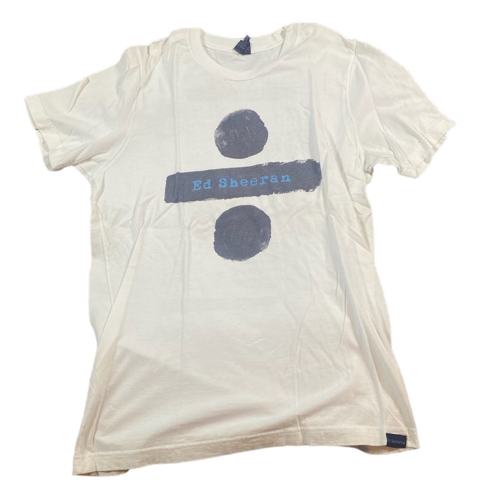 Ed Sheeran Divided Tour T-Shirt Band Tee Concert White Black Blue Ei-Lo Medium